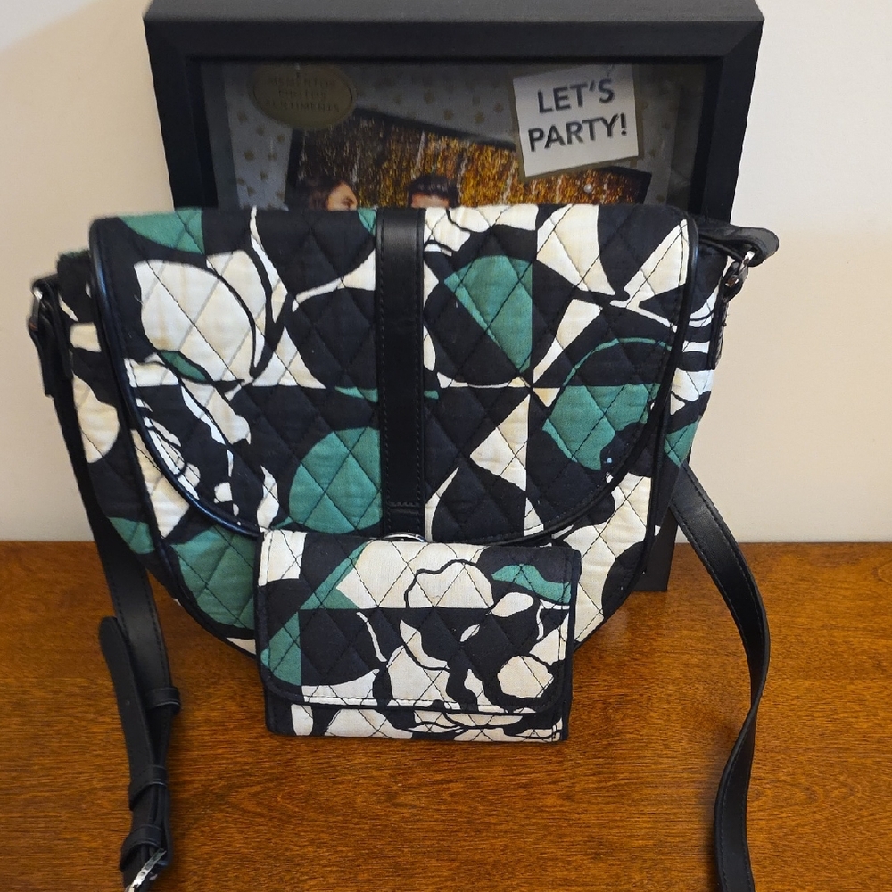 Vera Bradley Black and Green Quilted Crossbody Bag